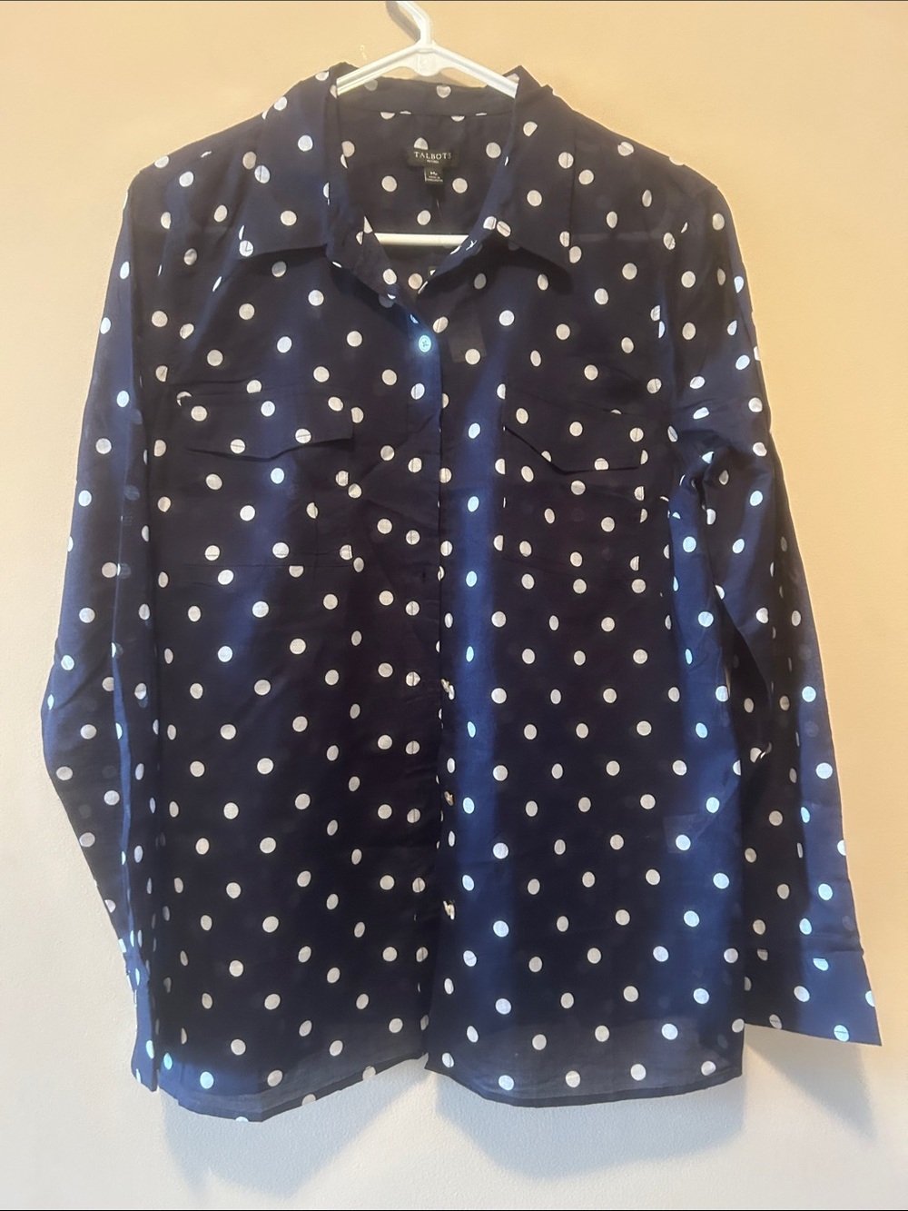 Talbots Navy and White Polka Dot Button-Down Shirt